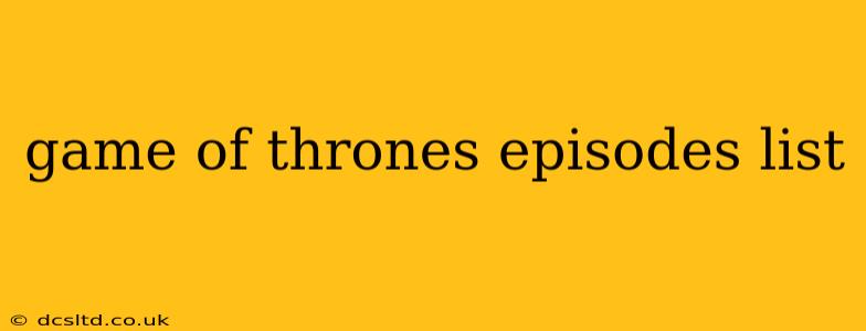 game of thrones episodes list