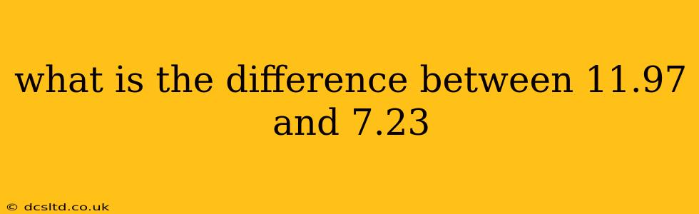 what is the difference between 11.97 and 7.23