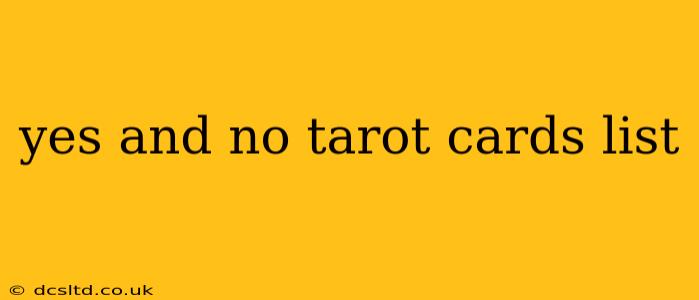 yes and no tarot cards list